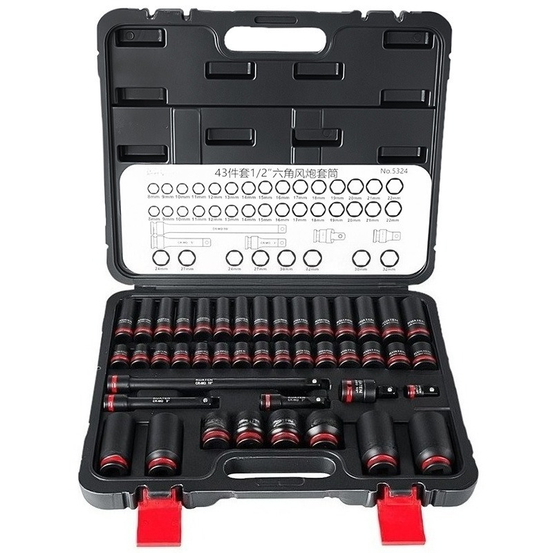 Power Tools Pneumatic - 43個入り 1/2インチドライブ エクステンデッドヘックスインパクトソケットセット 空気圧エアガン＆電動インパクトレンチ用 自動車修理ツールキット