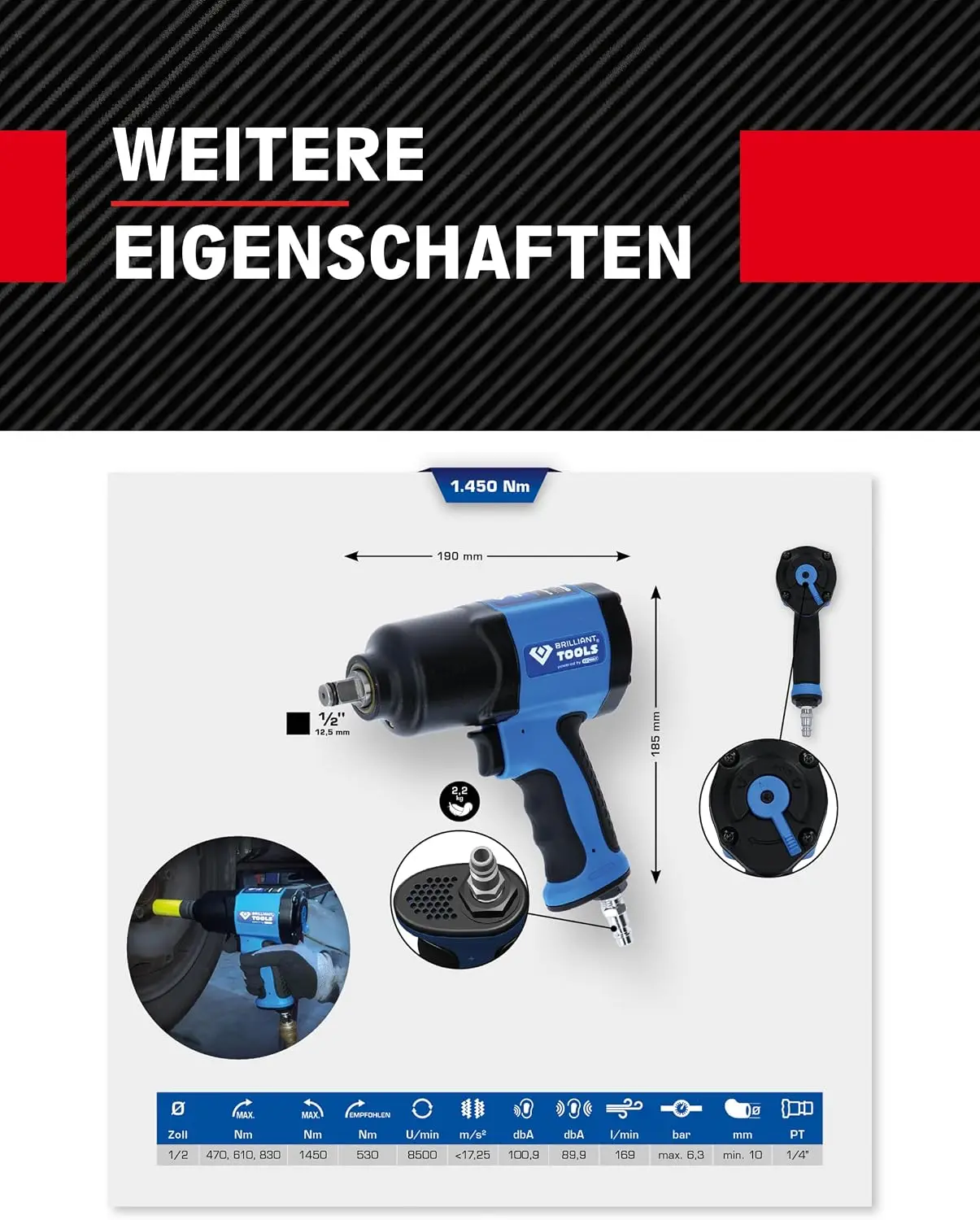 BT160100 1/2インチ空気圧インパクトレンチ、145 - Power Tools Pneumatic のレビューと価格
